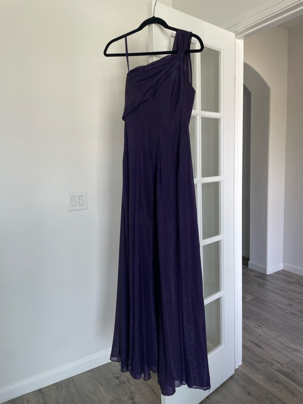 Carmen Marc Valvo One-Shoulder Maxi Dress in Deep Purple